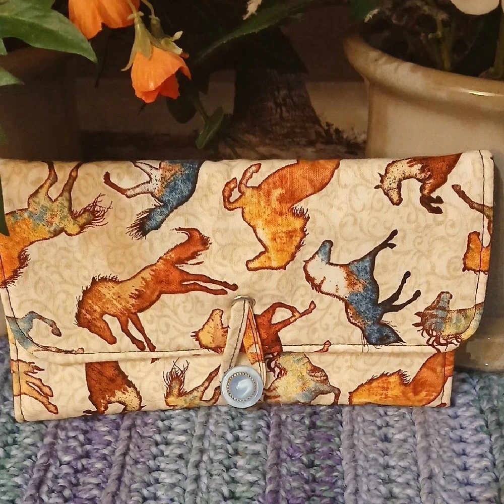 Horse Patterned Wallet with Button Closure 7x5